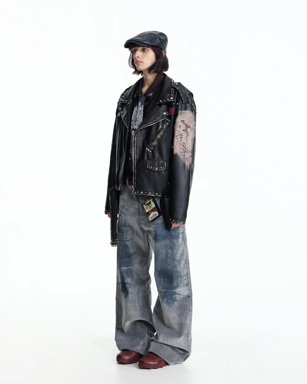 EMO  Wash Studded Faux-Leather Jacket