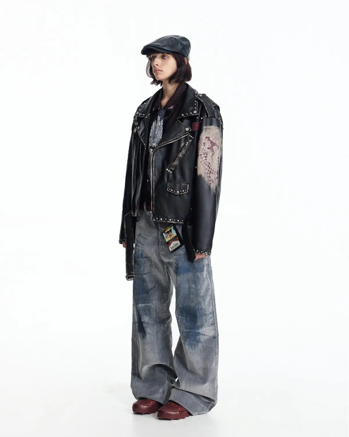 EMO  Wash Studded Faux-Leather Jacket