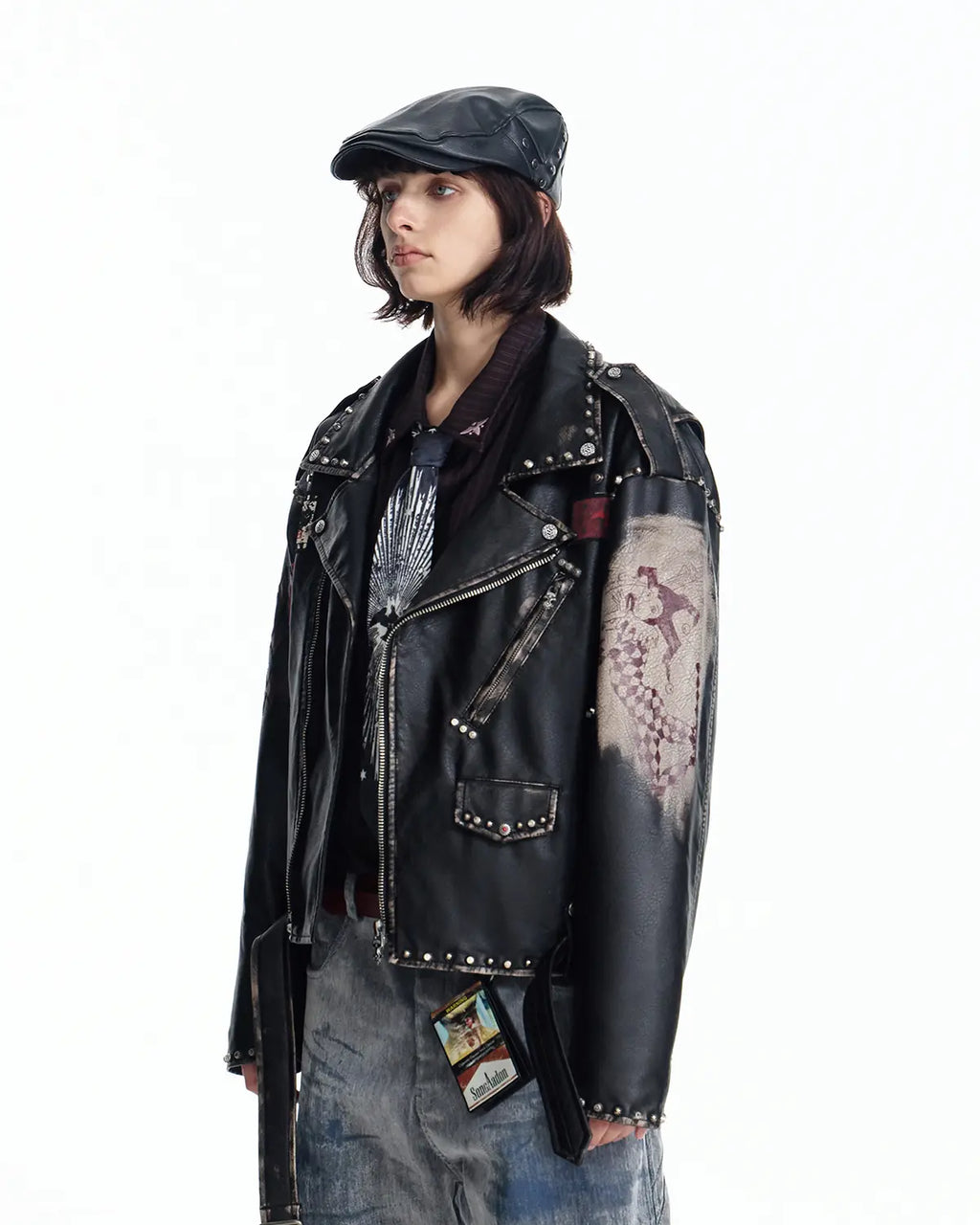 EMO  Wash Studded Faux-Leather Jacket