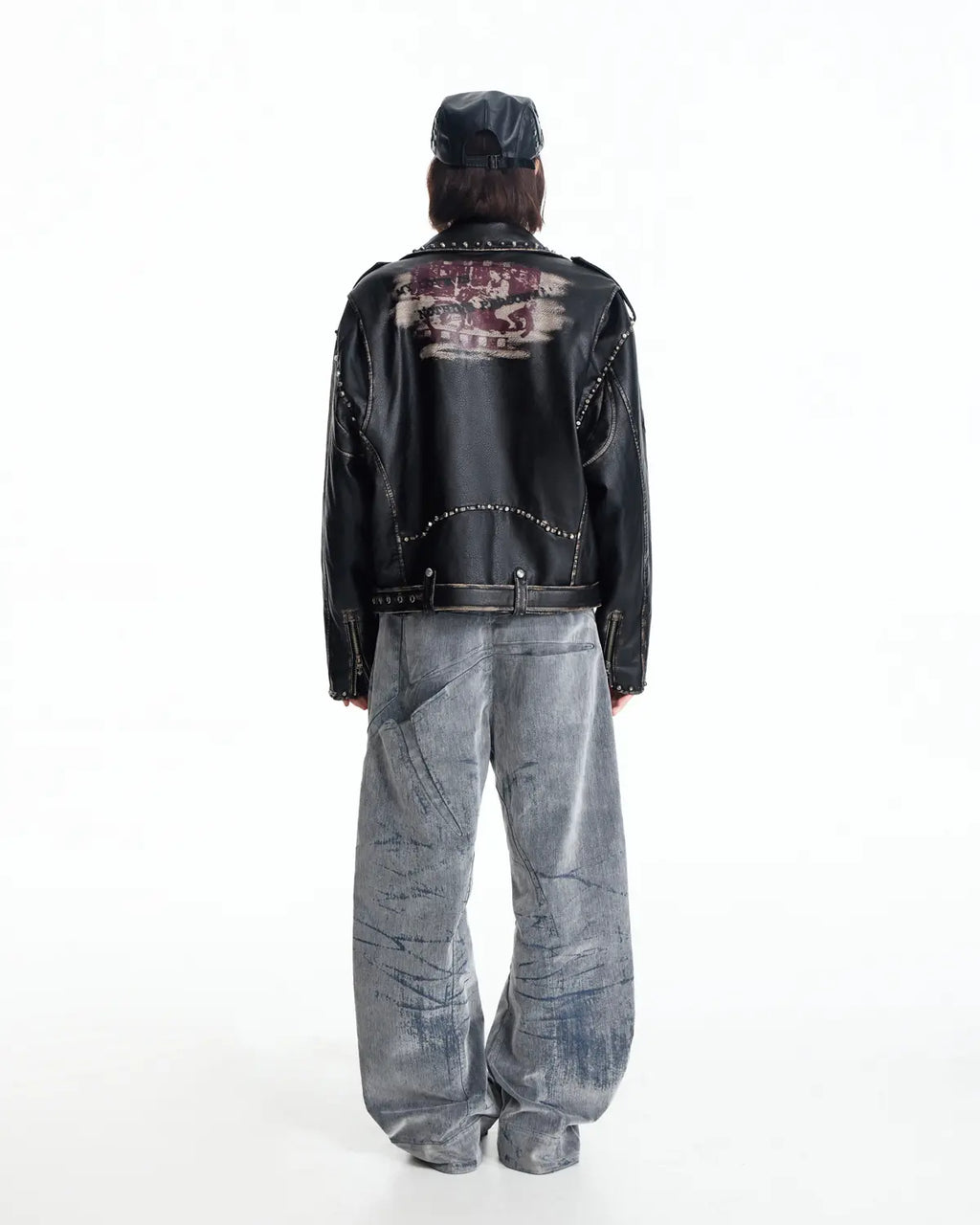 EMO  Wash Studded Faux-Leather Jacket