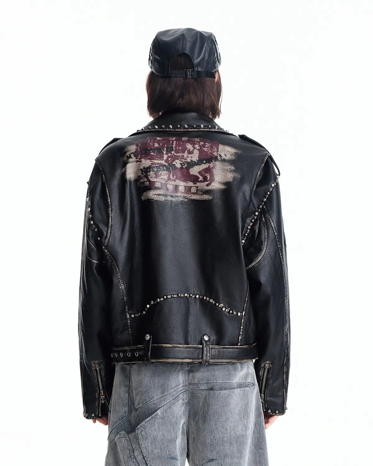 EMO  Wash Studded Faux-Leather Jacket