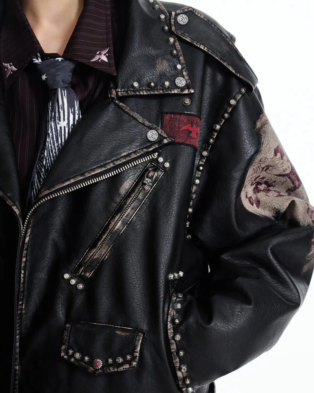 EMO  Wash Studded Faux-Leather Jacket