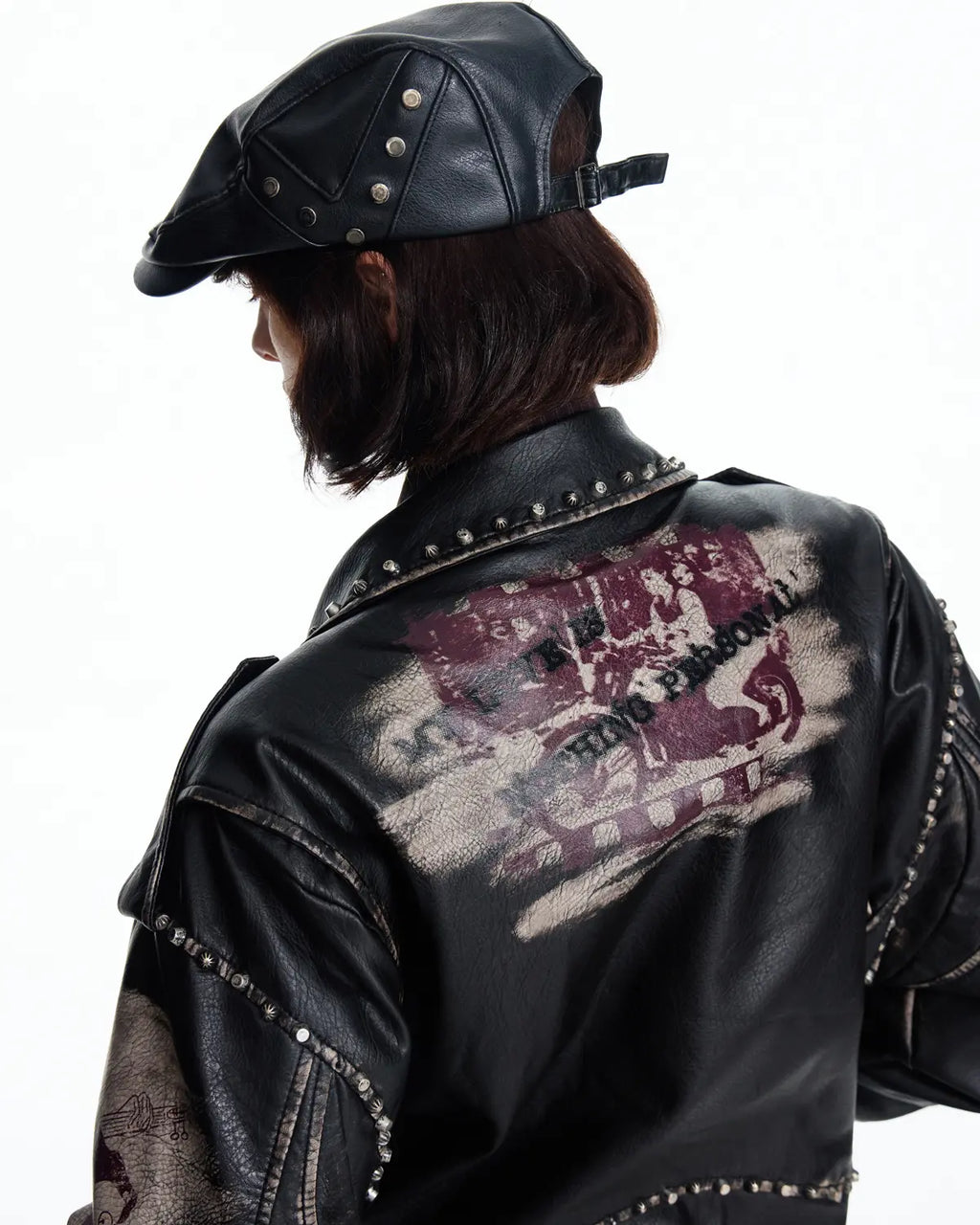 EMO  Wash Studded Faux-Leather Jacket