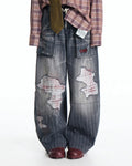 EMO Vertical Stripe Ripped Retro Jeans