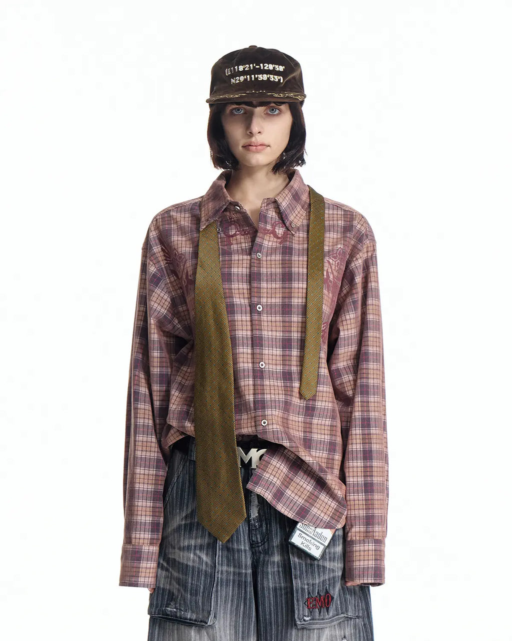 EMO Vintage Texture Flocking Button-Down Shirt