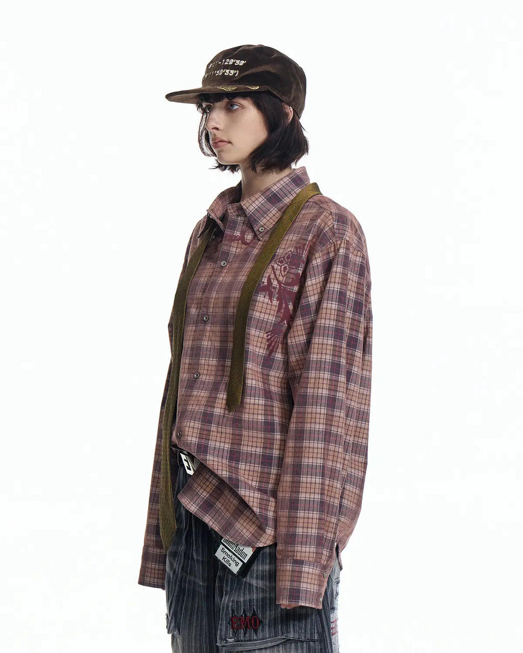 EMO Vintage Texture Flocking Button-Down