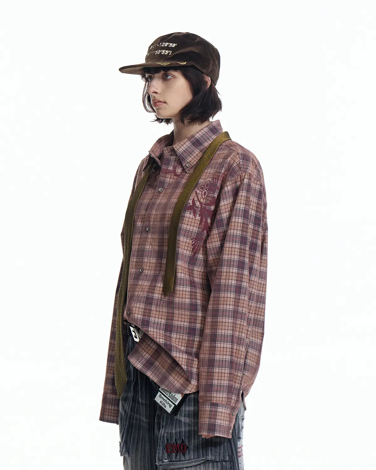 EMO Vintage Texture Flocking Button-Down