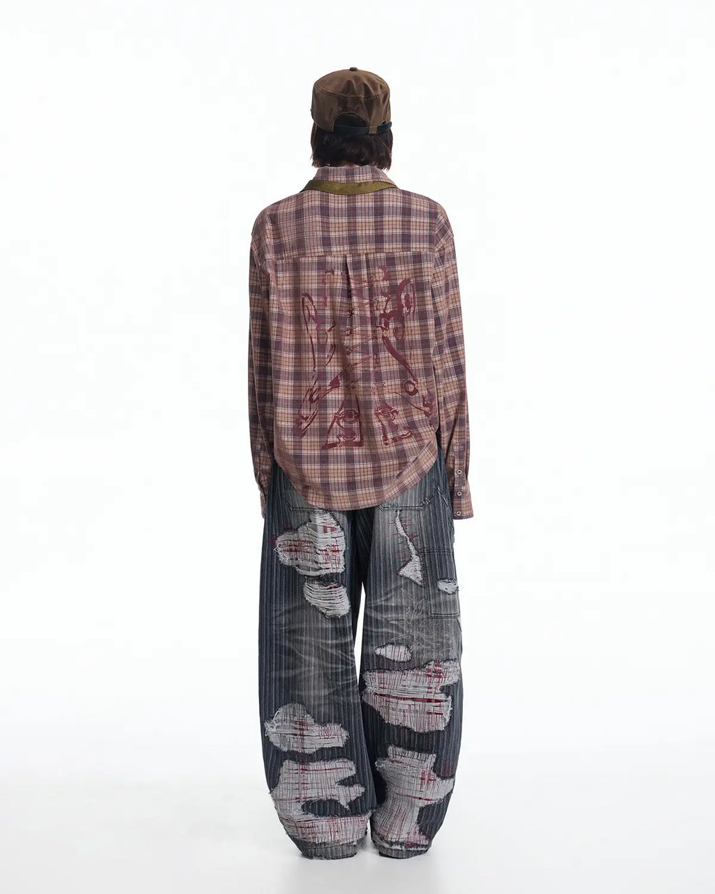 EMO Vertical Stripe Ripped Retro Jeans