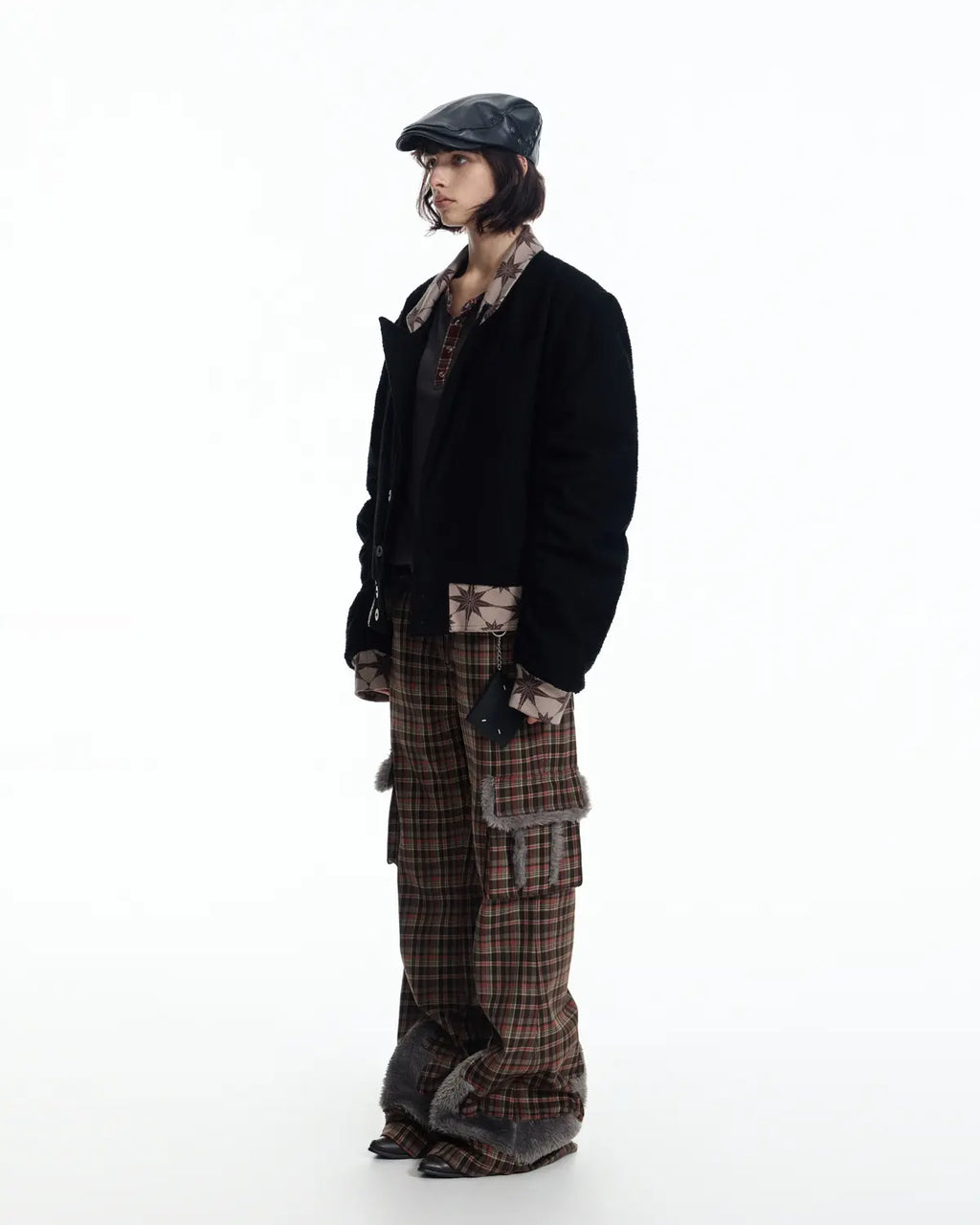EMO Check Knit-Panel Flare Pants