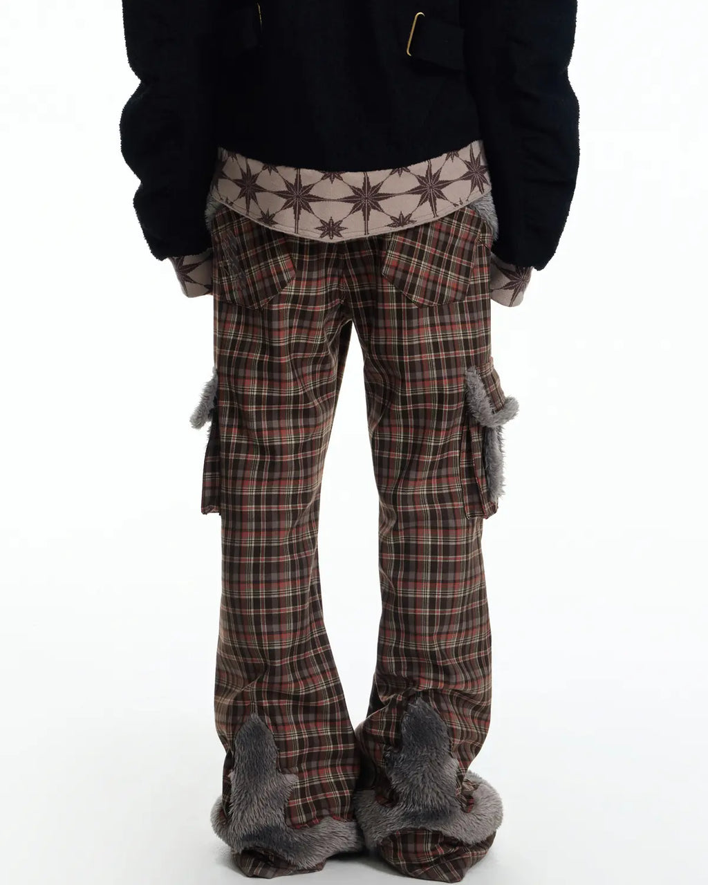 EMO Check Knit-Panel Flare Pants