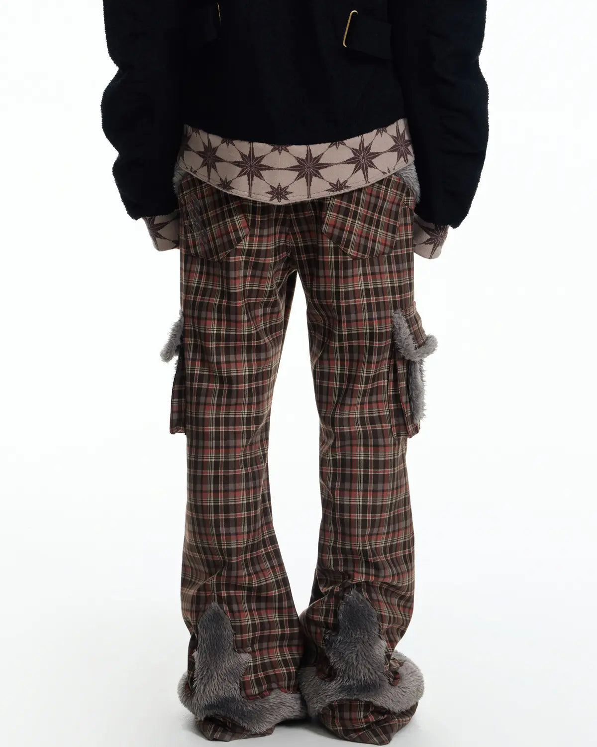 EMO Check Knit-Panel Flare Pants