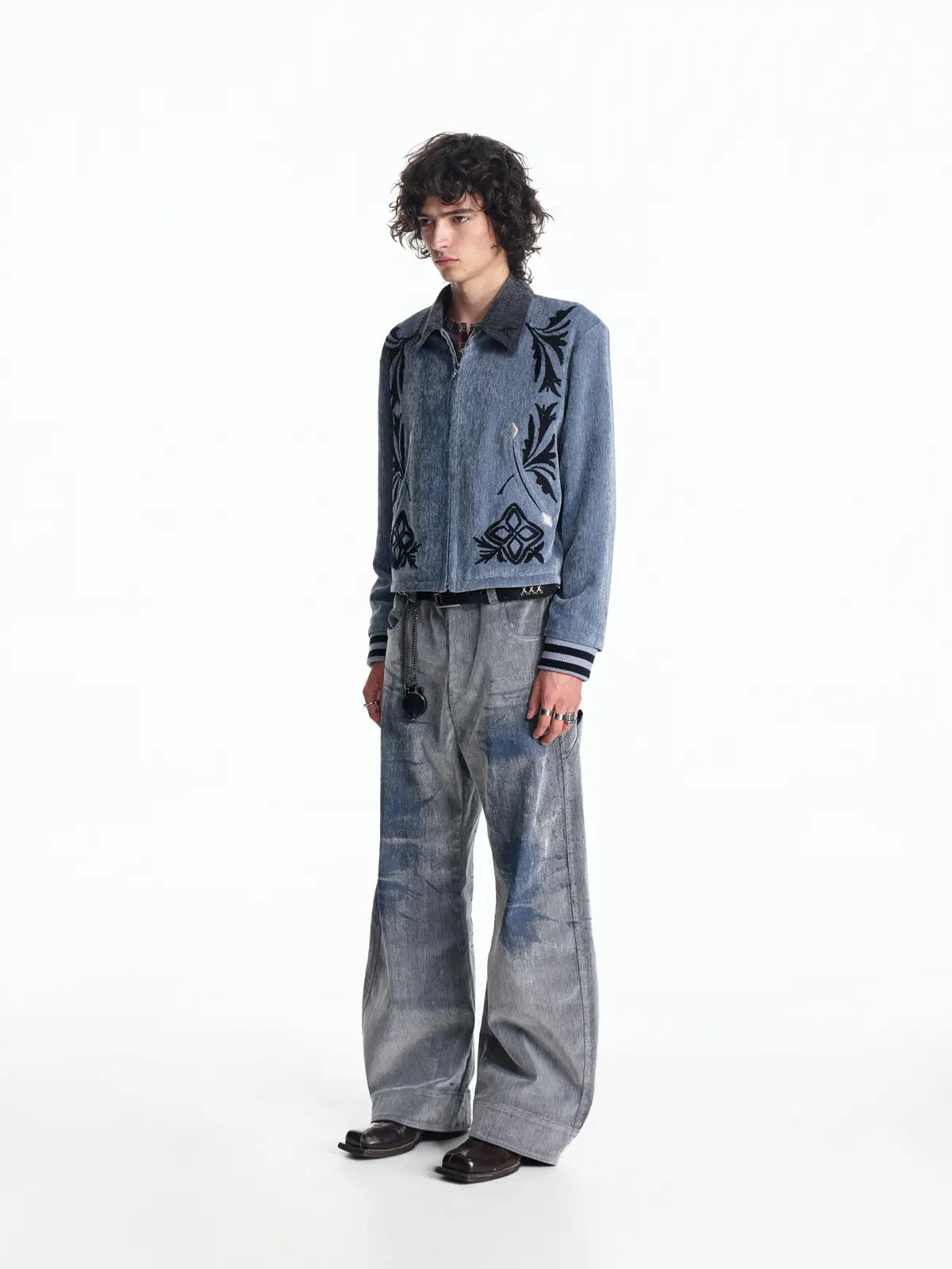 EMO Vintage Velvet Panel Baseball Jacket