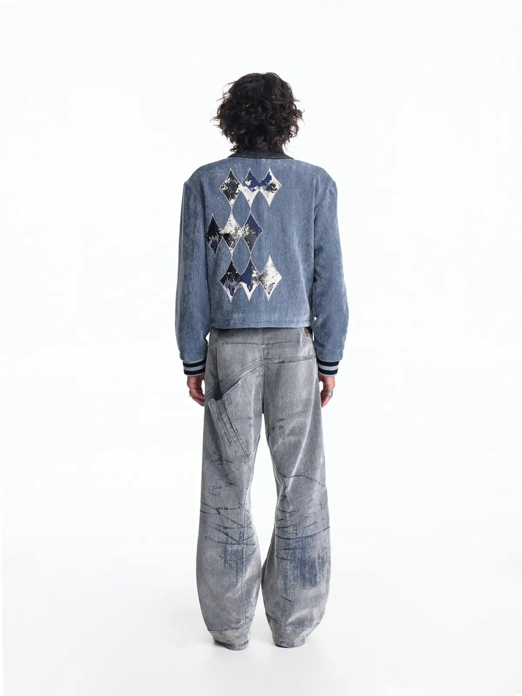 EMO Vintage Velvet Panel Baseball Jacket