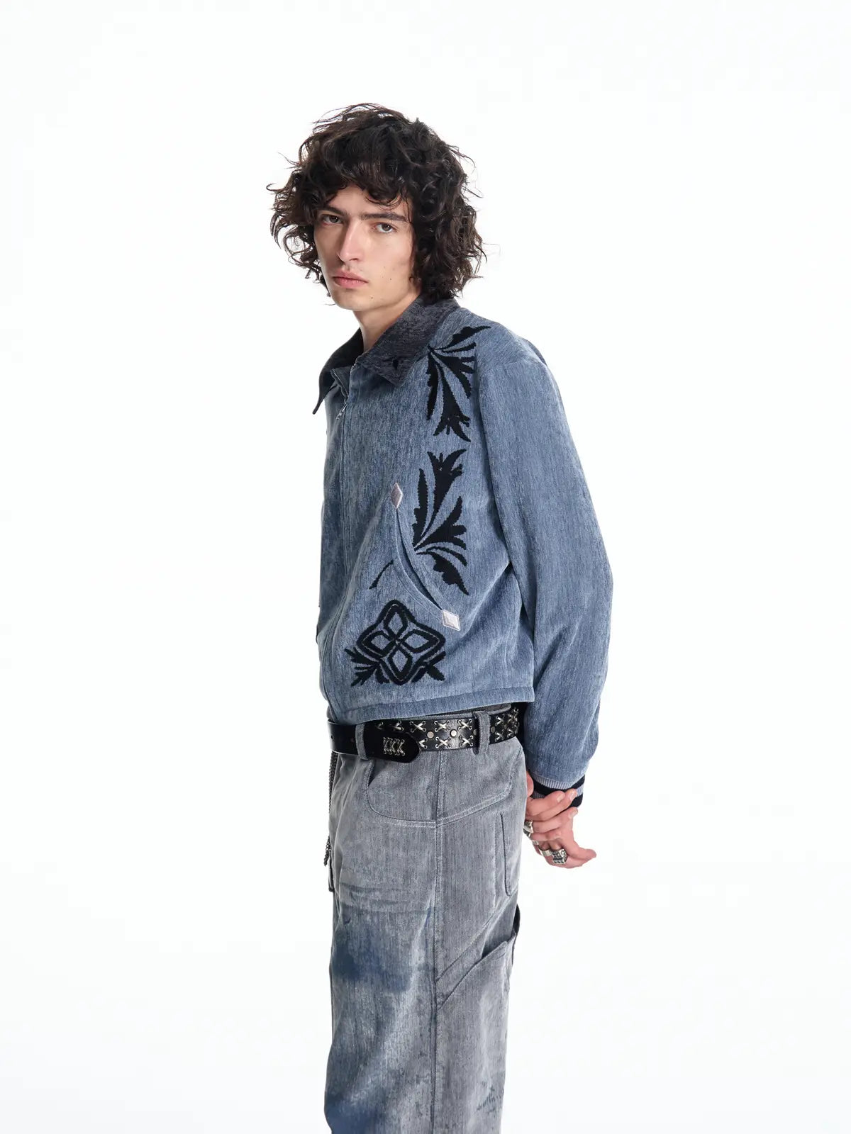 EMO Vintage Velvet Panel Baseball Jacket