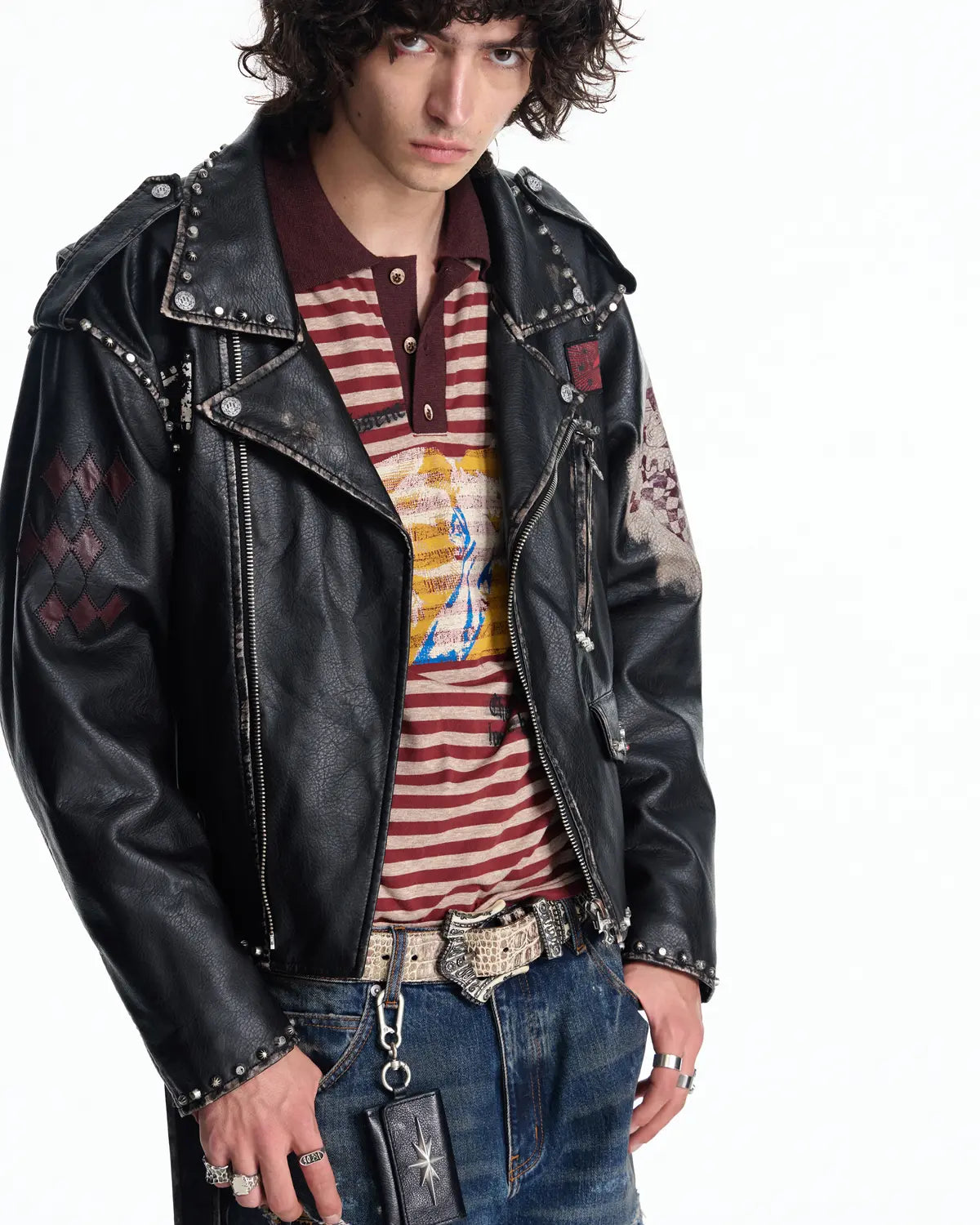 EMO  Wash Studded Faux-Leather Jacket