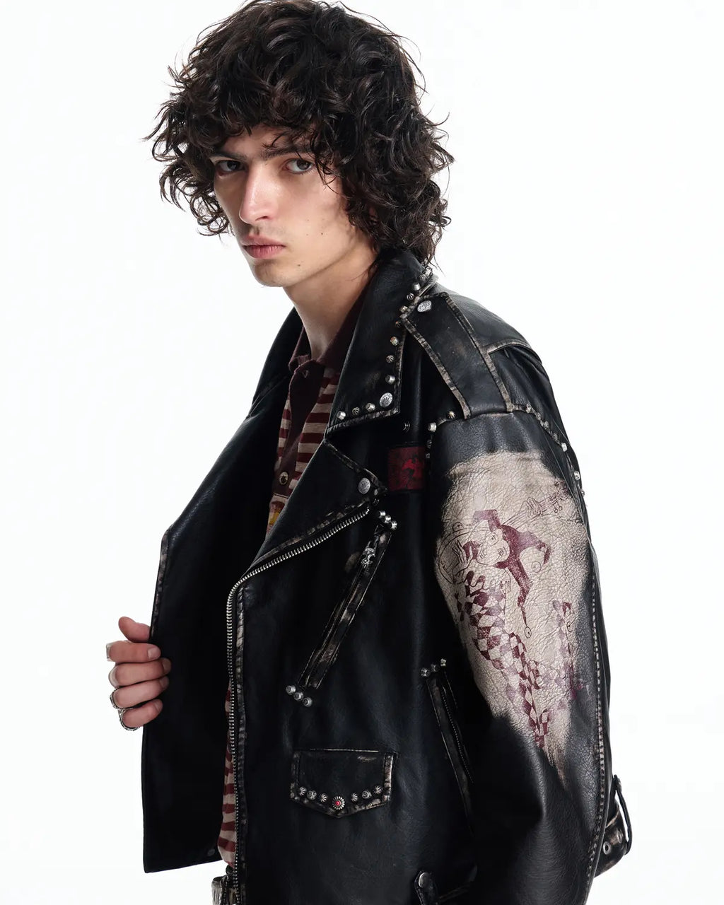 EMO  Wash Studded Faux-Leather Jacket