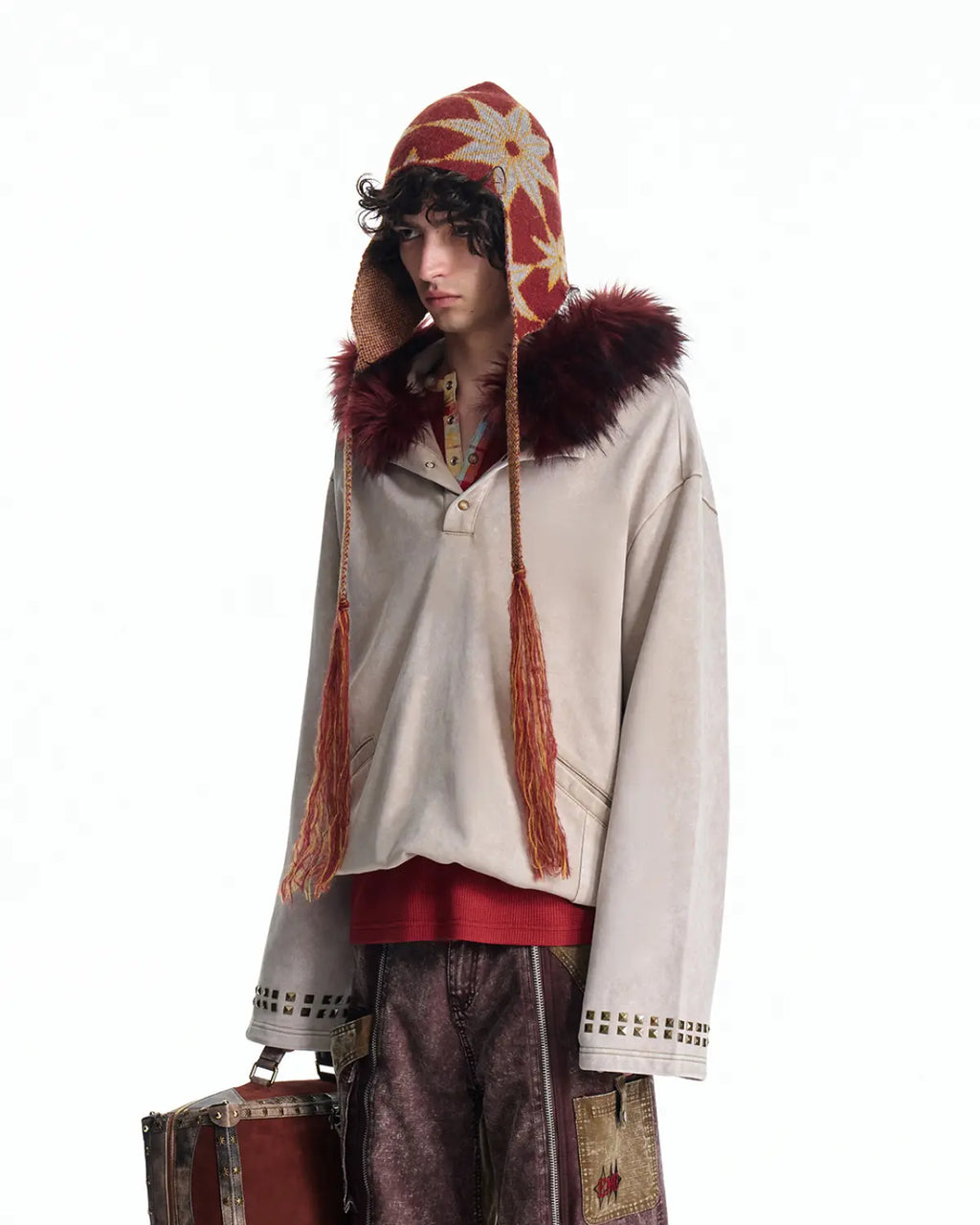 EMO Vintage Faux Fur Collar Hoodie