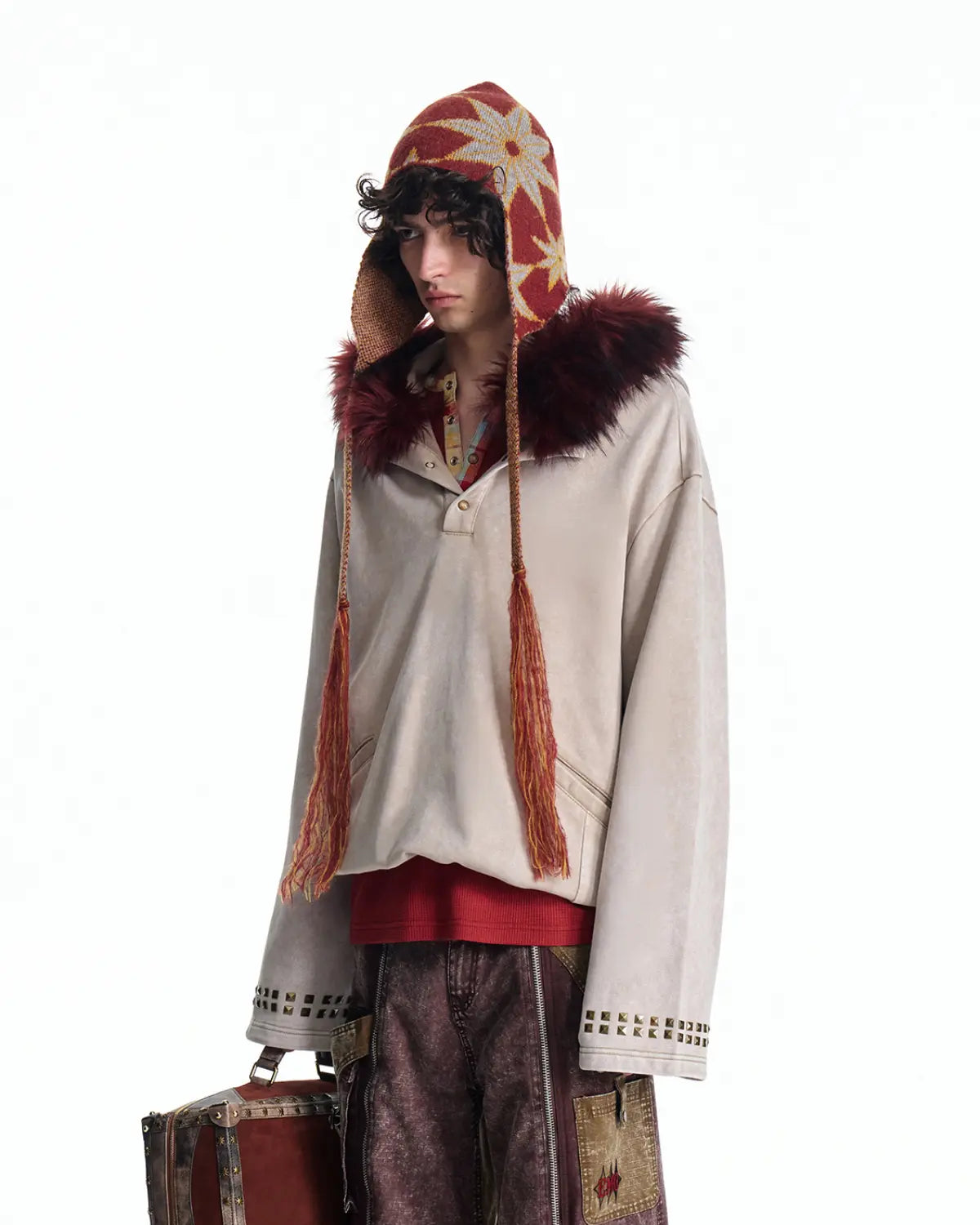 EMO Vintage Faux Fur Collar Hoodie