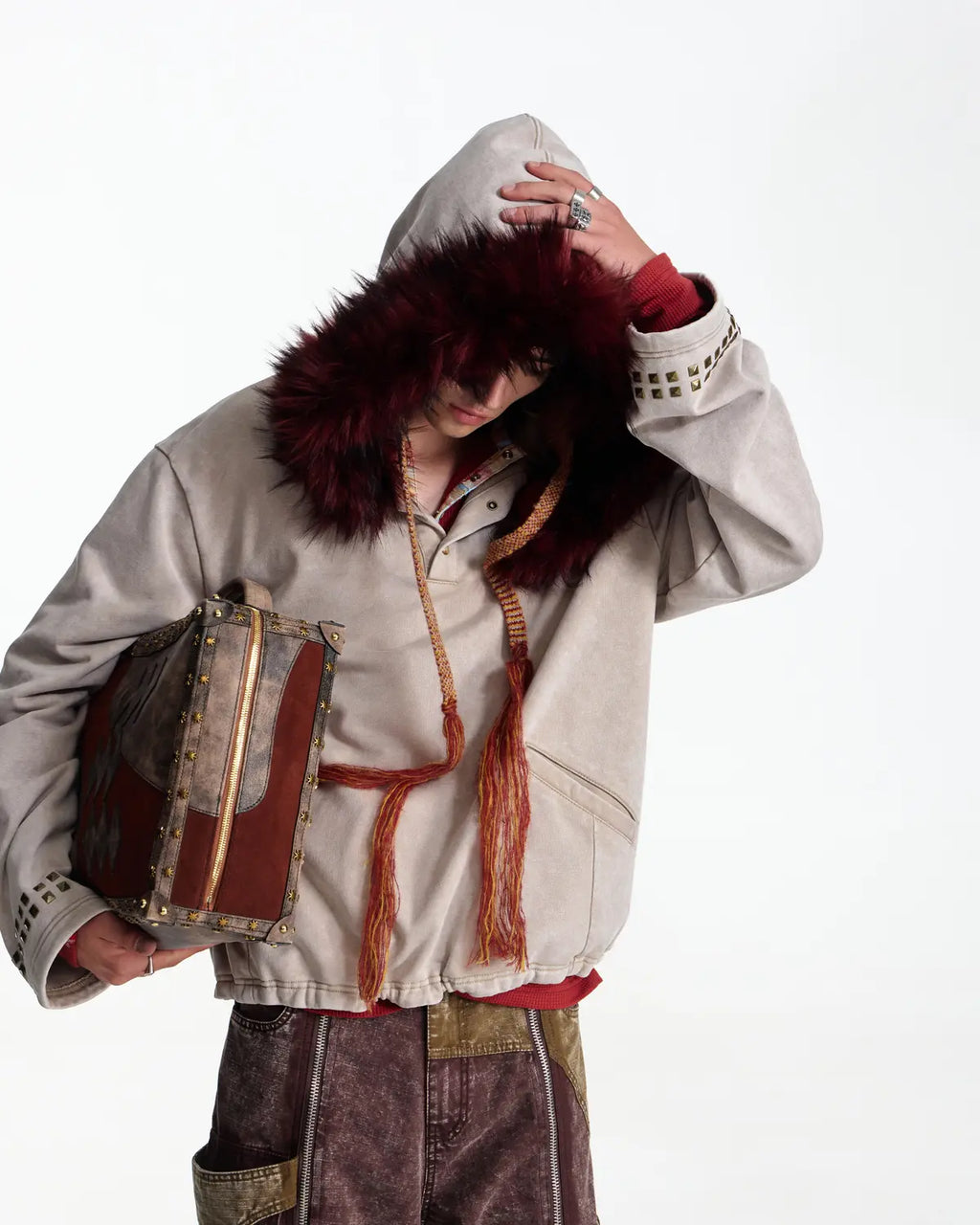 EMO Vintage Faux Fur Collar Hoodie