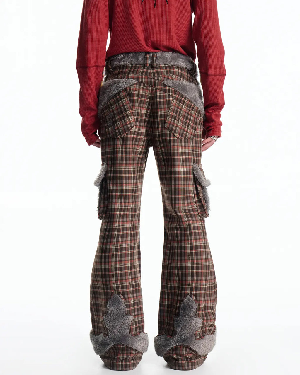 EMO Check Knit-Panel Flare Pants