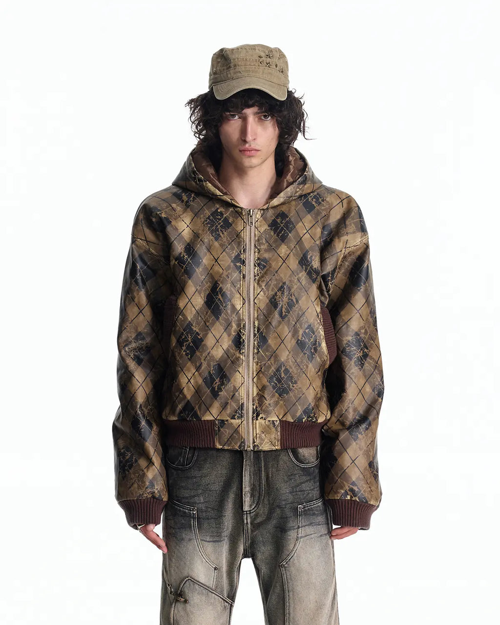 EMO Retro Grid Print Sweat Jacket