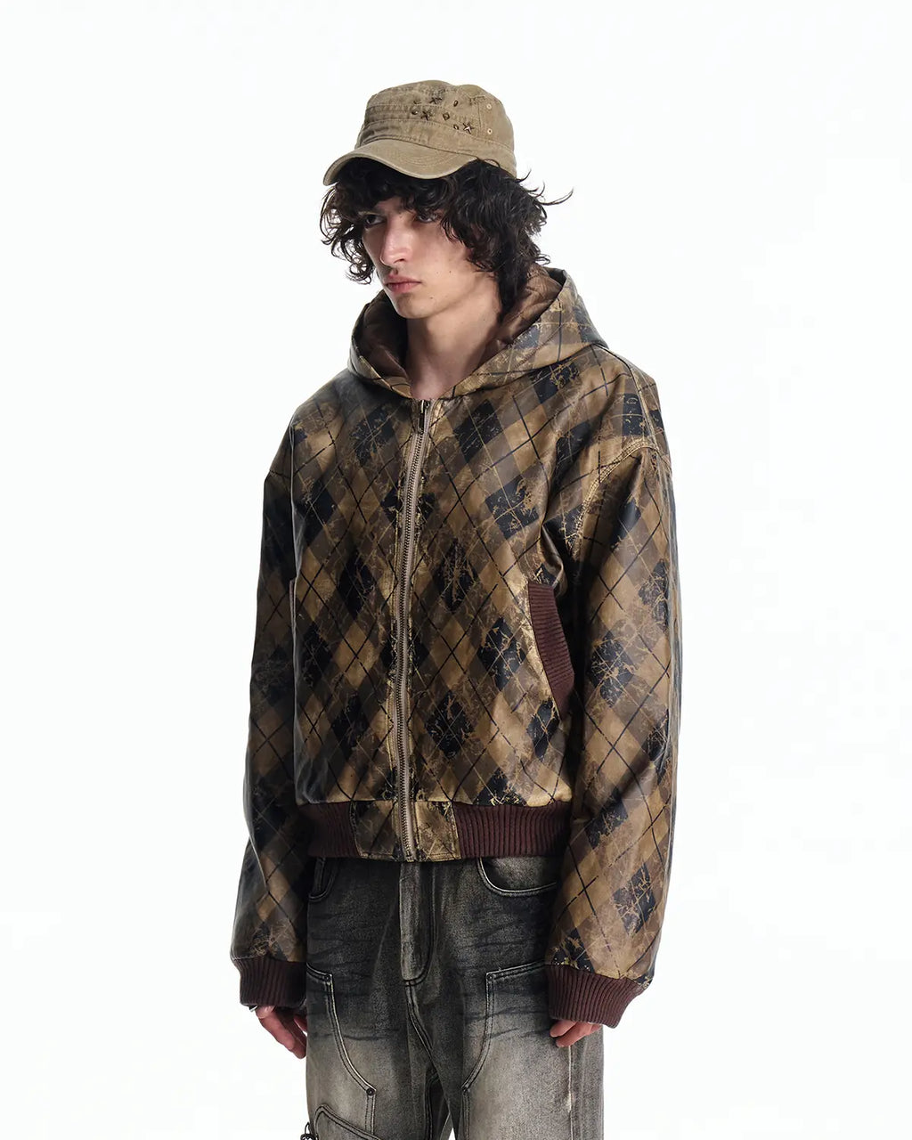 EMO Retro Grid Print Sweat Jacket