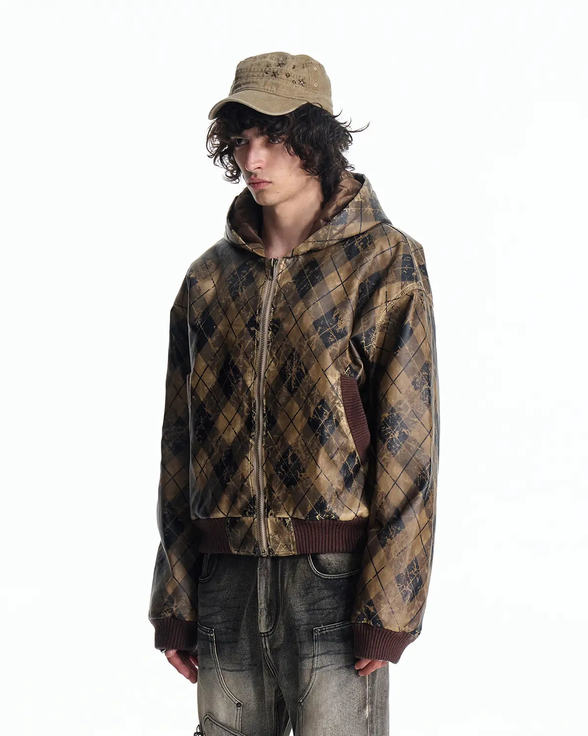 EMO Retro Grid Print Sweat Jacket