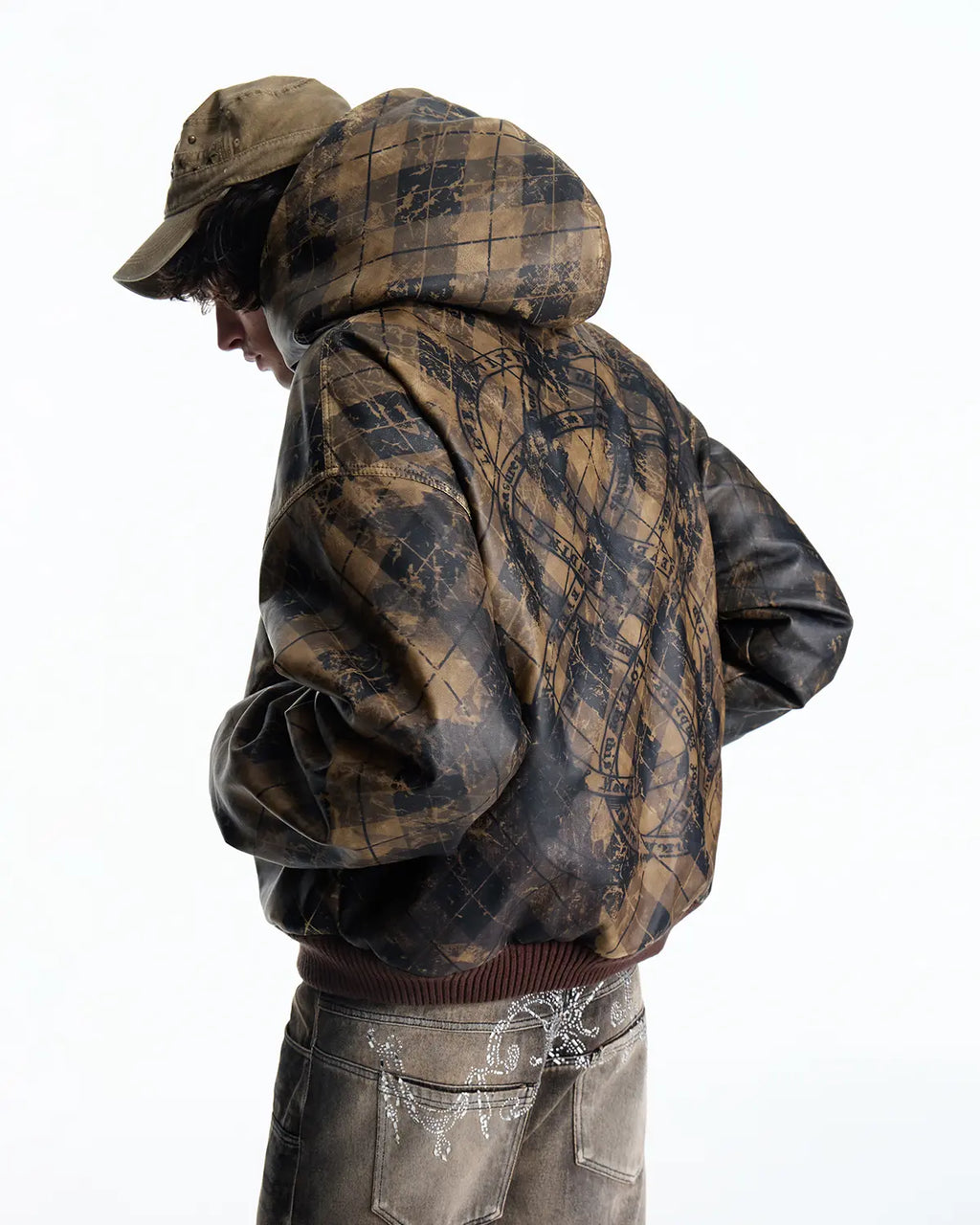 EMO Retro Grid Print Sweat Jacket