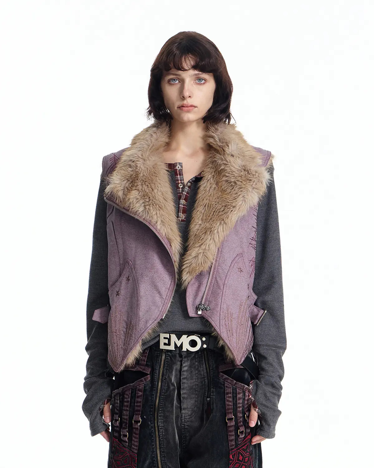 EMO Embroidered Cropped Faux-Leather