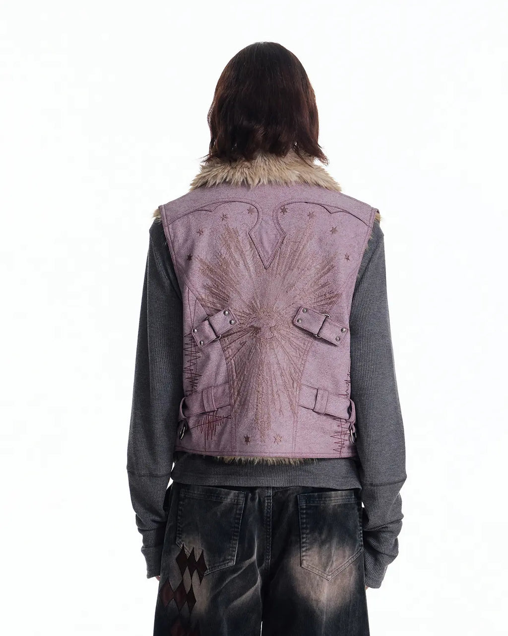 EMO Embroidered Cropped Faux-Leather