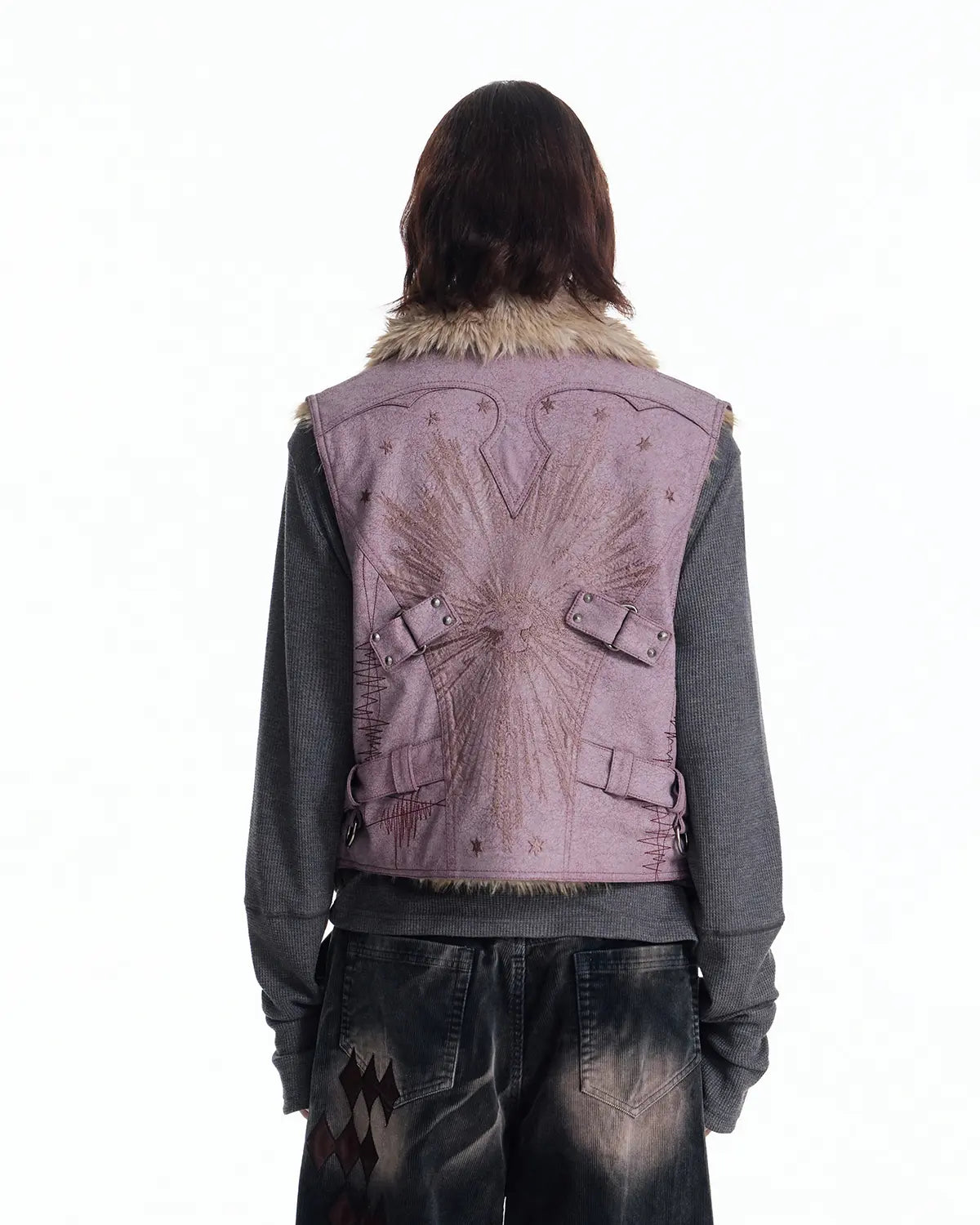 EMO Embroidered Cropped Faux-Leather