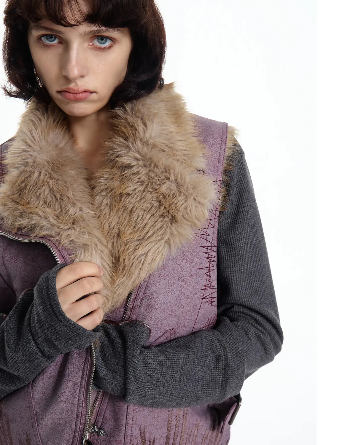 EMO Embroidered Cropped Faux-Leather