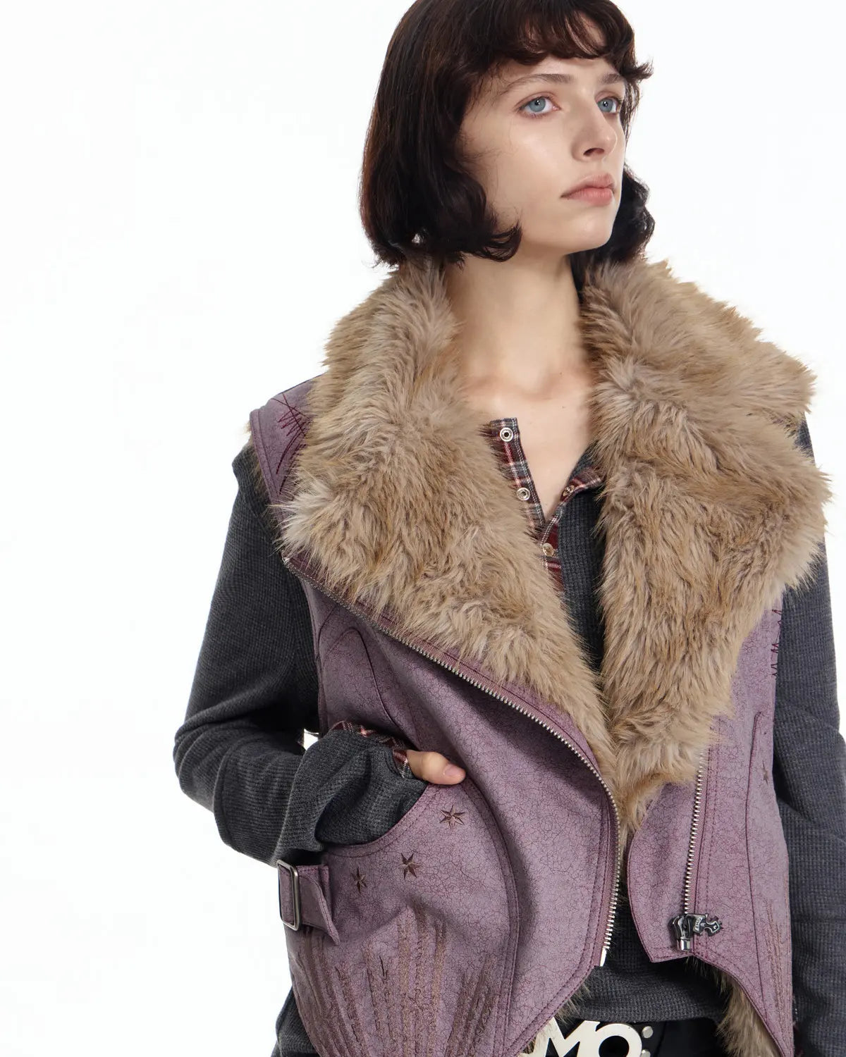 EMO Embroidered Cropped Faux-Leather