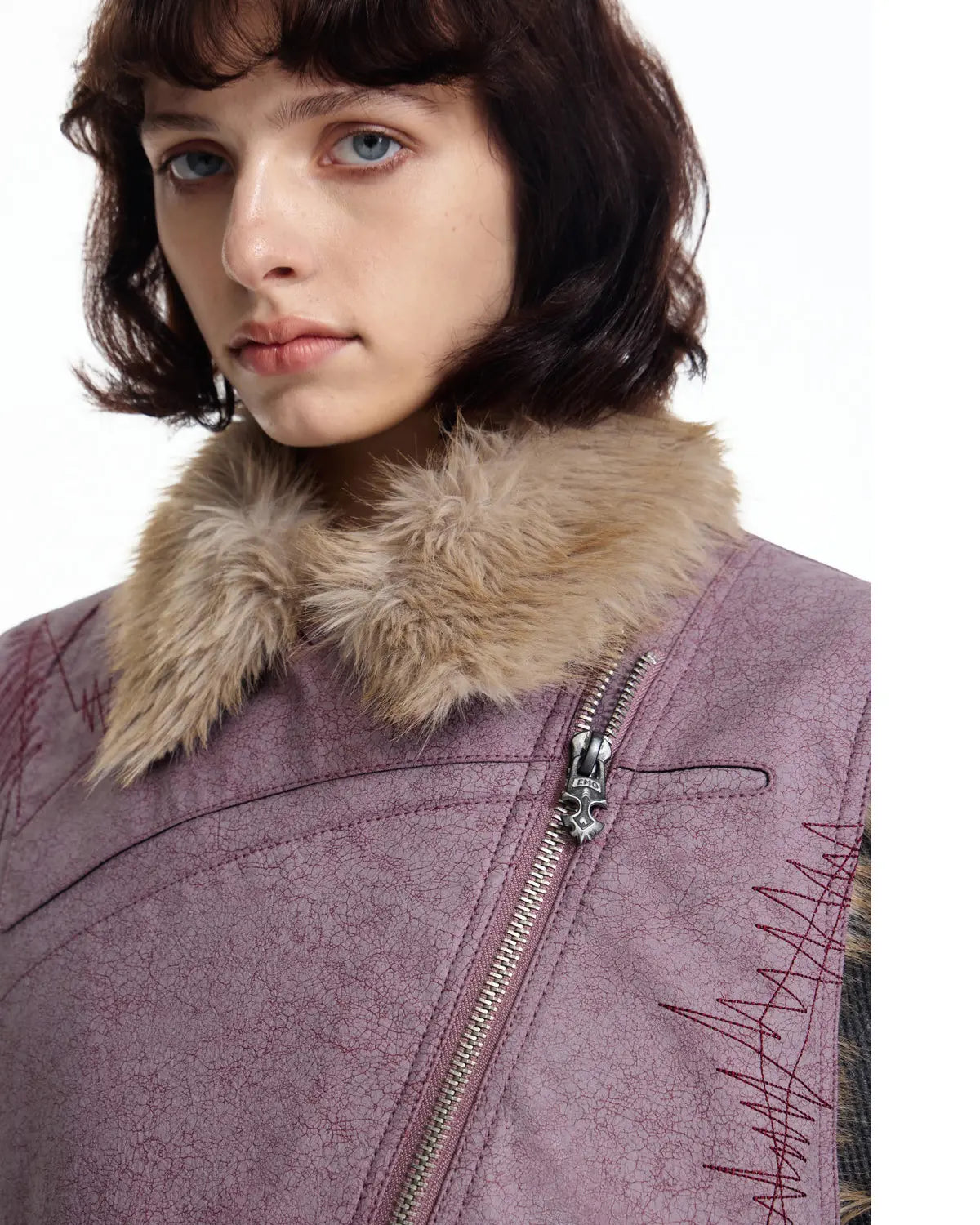 EMO Embroidered Cropped Faux-Leather