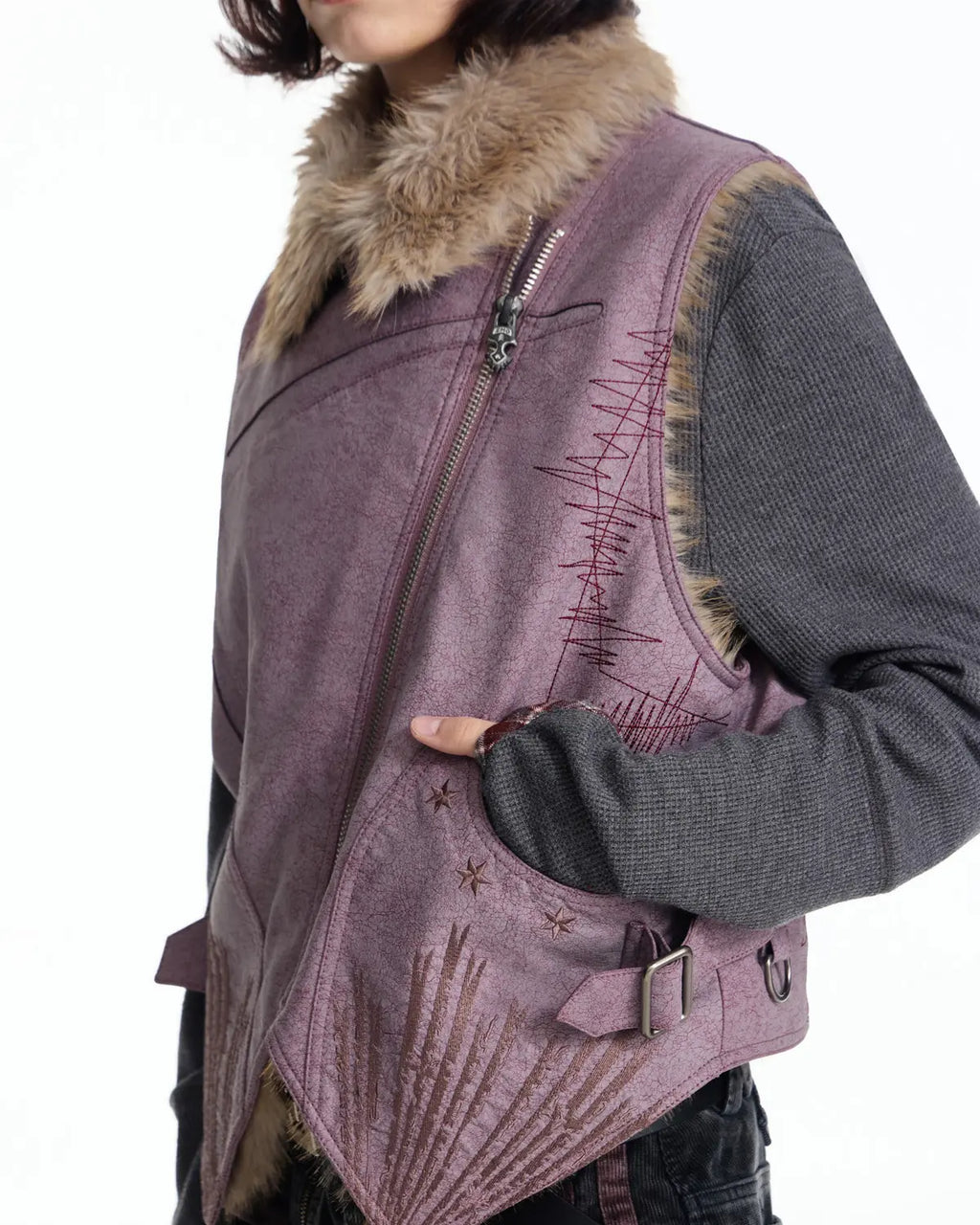 EMO Embroidered Cropped Faux-Leather