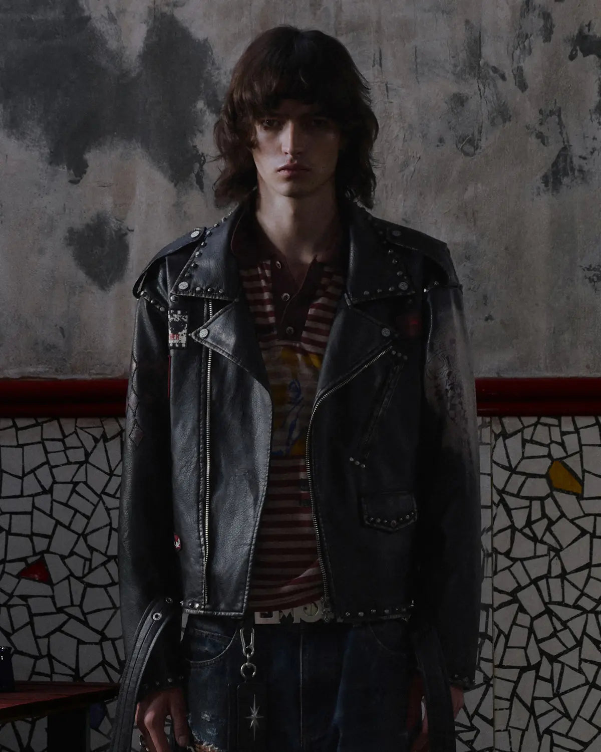 EMO  Wash Studded Faux-Leather Jacket