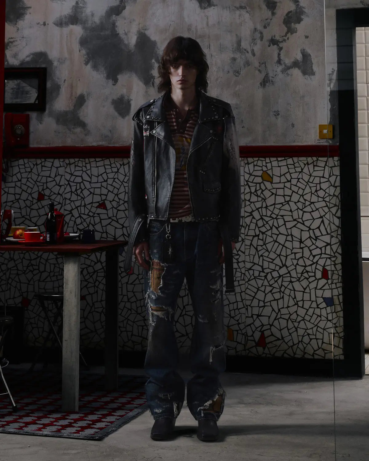 EMO  Wash Studded Faux-Leather Jacket