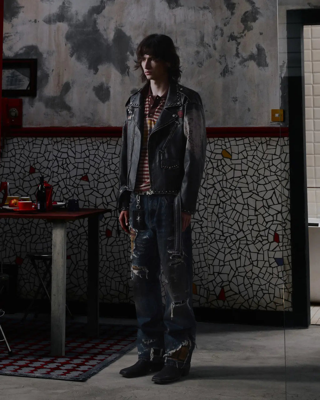 EMO  Wash Studded Faux-Leather Jacket