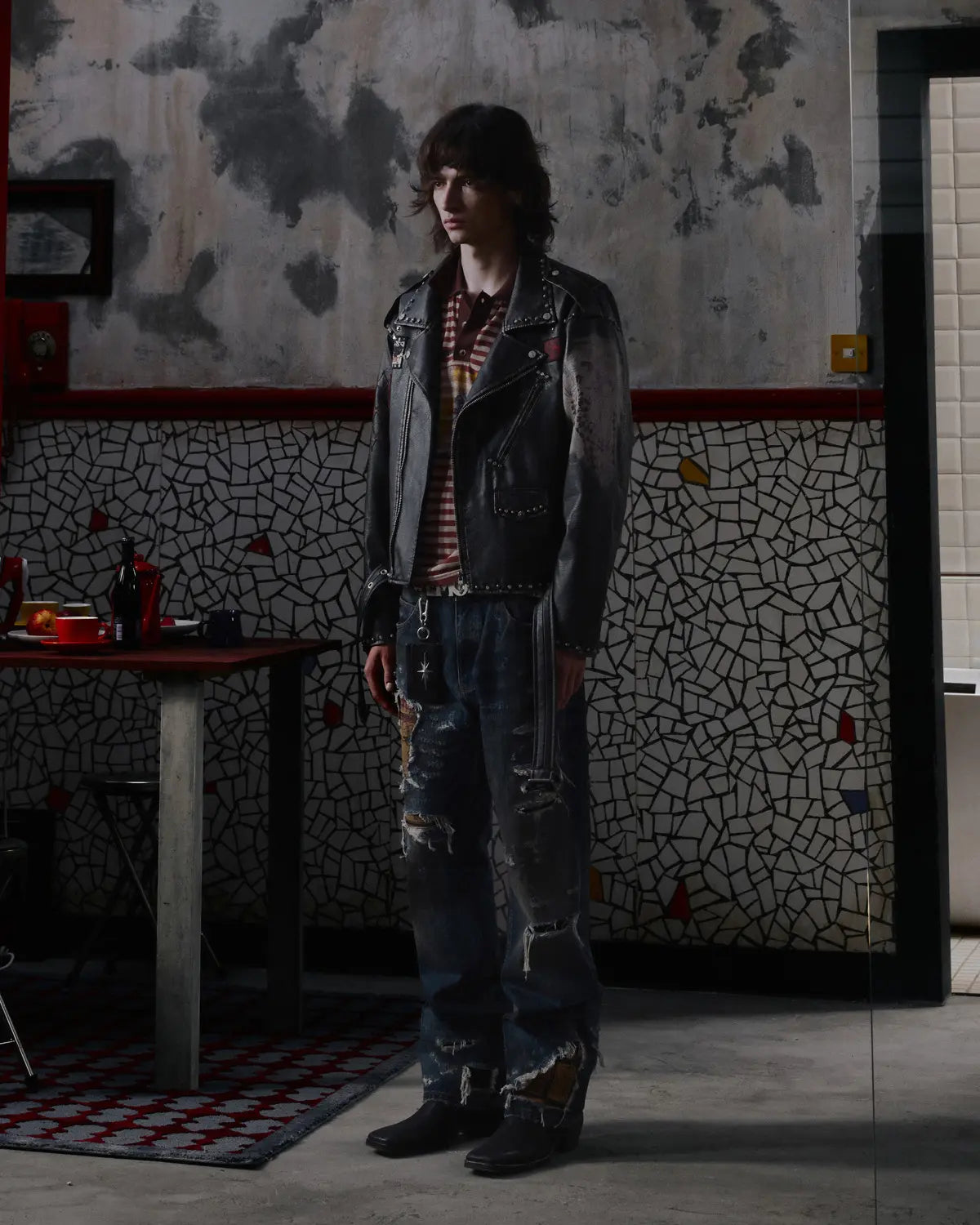 EMO  Wash Studded Faux-Leather Jacket