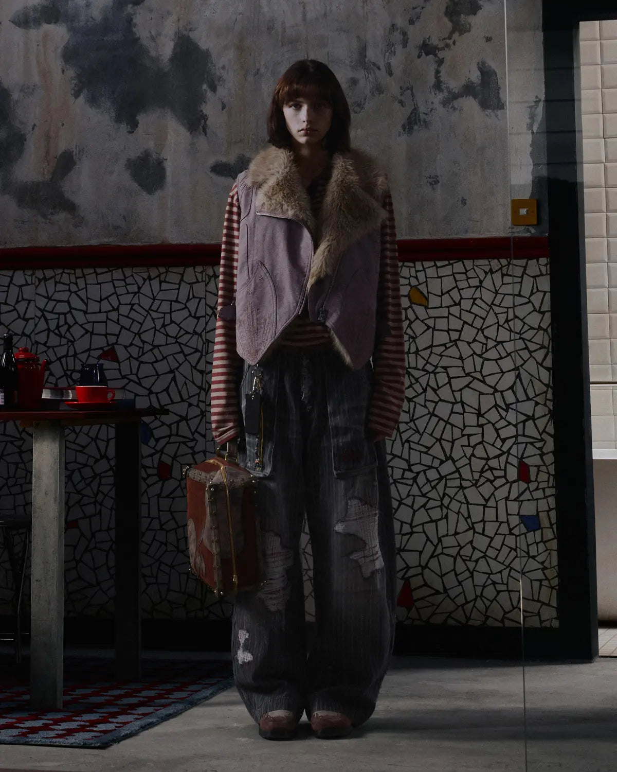 EMO Embroidered Cropped Faux-Leather