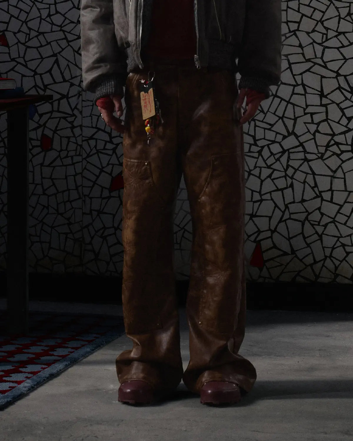 EMO Distressed Studded Faux Leather Trouser