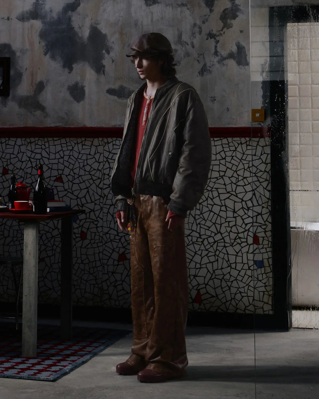 EMO Distressed Studded Faux Leather Trouser