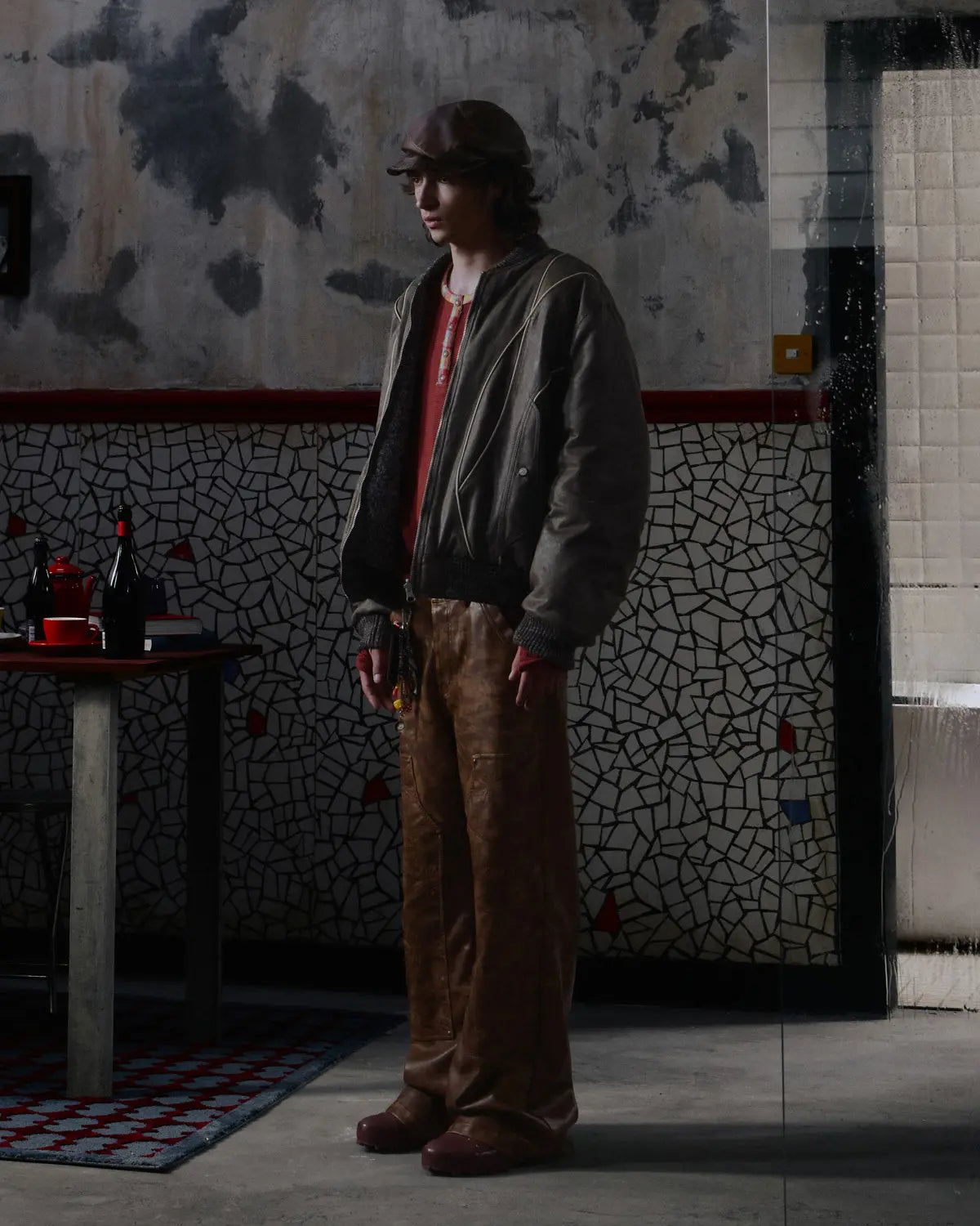 EMO Distressed Studded Faux Leather Trouser