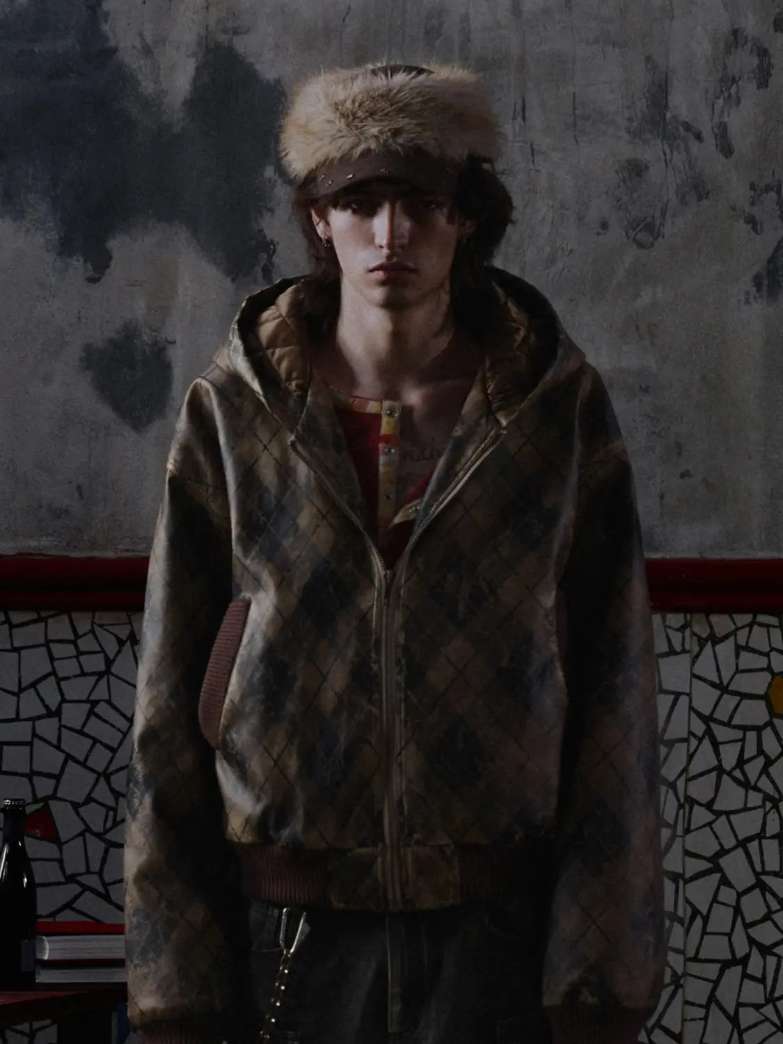 EMO Retro Grid Print Sweat Jacket