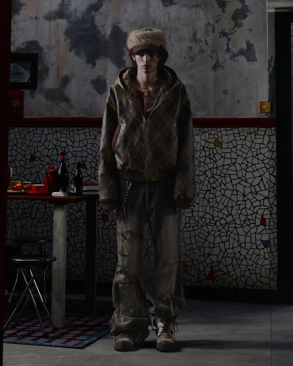 EMO Retro Grid Print Sweat Jacket