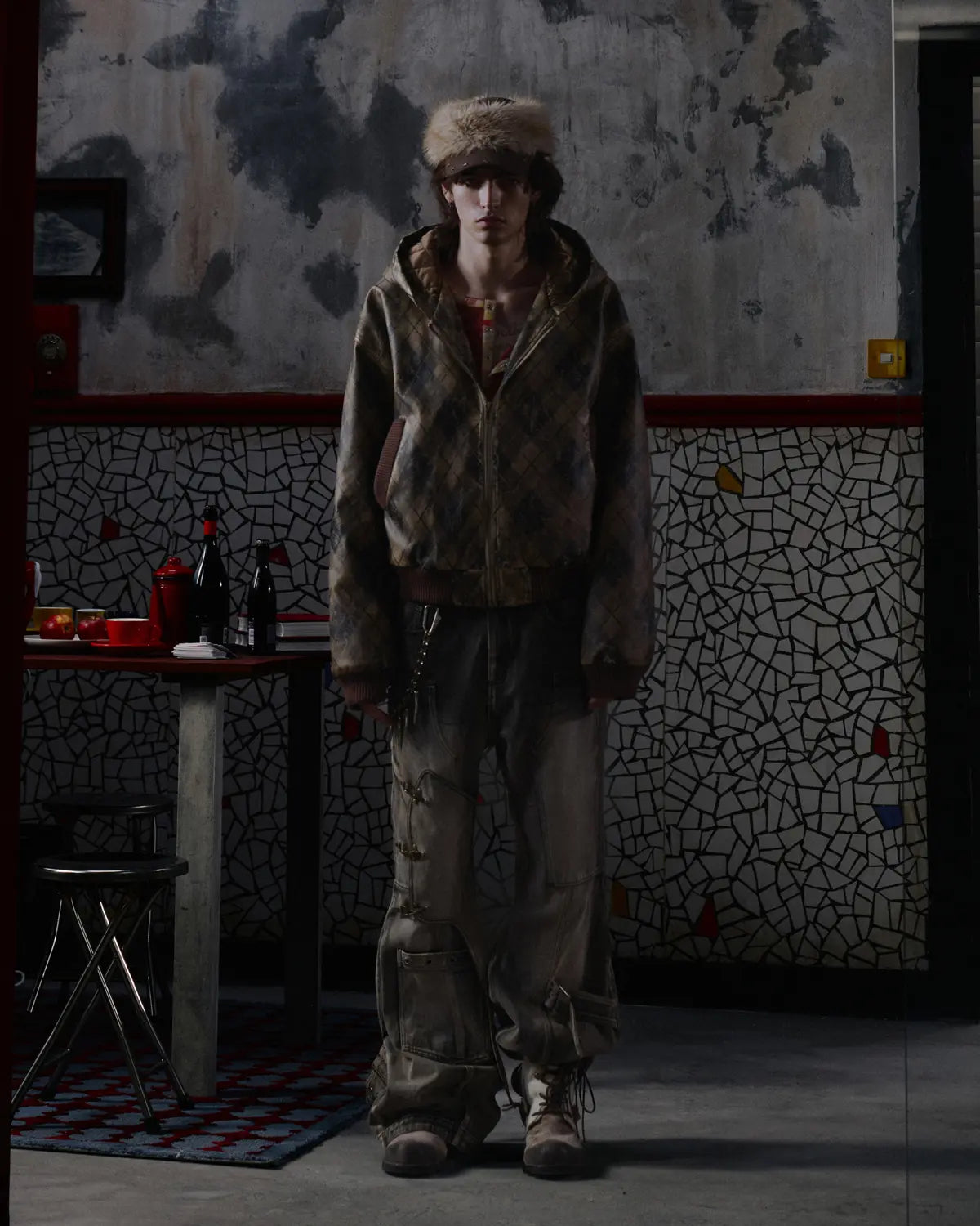 EMO Retro Grid Print Sweat Jacket