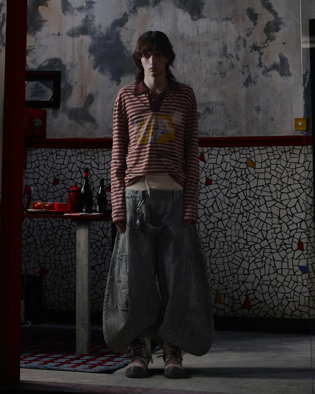 EMO "Retro Film Reel" Striped Knit Polo