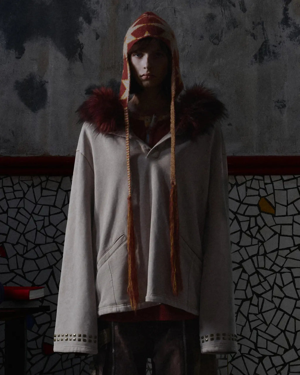 EMO Vintage Faux Fur Collar Hoodie