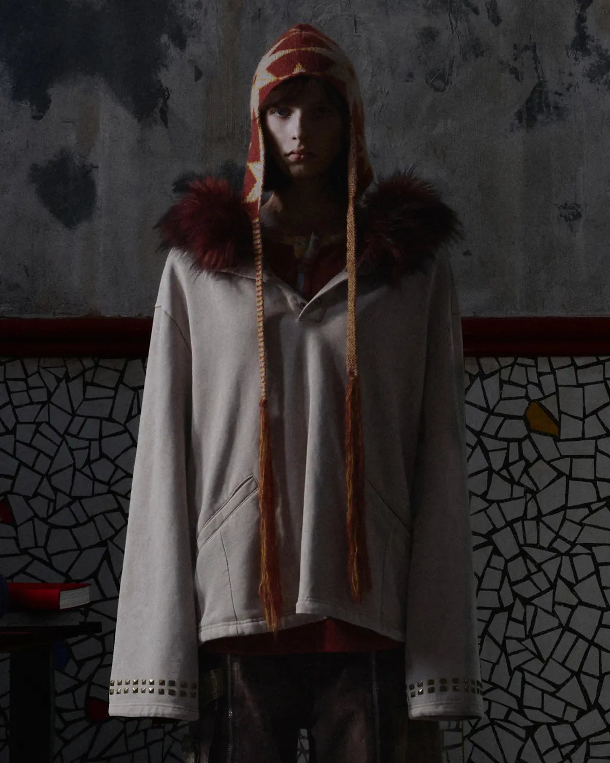 EMO Vintage Faux Fur Collar Hoodie