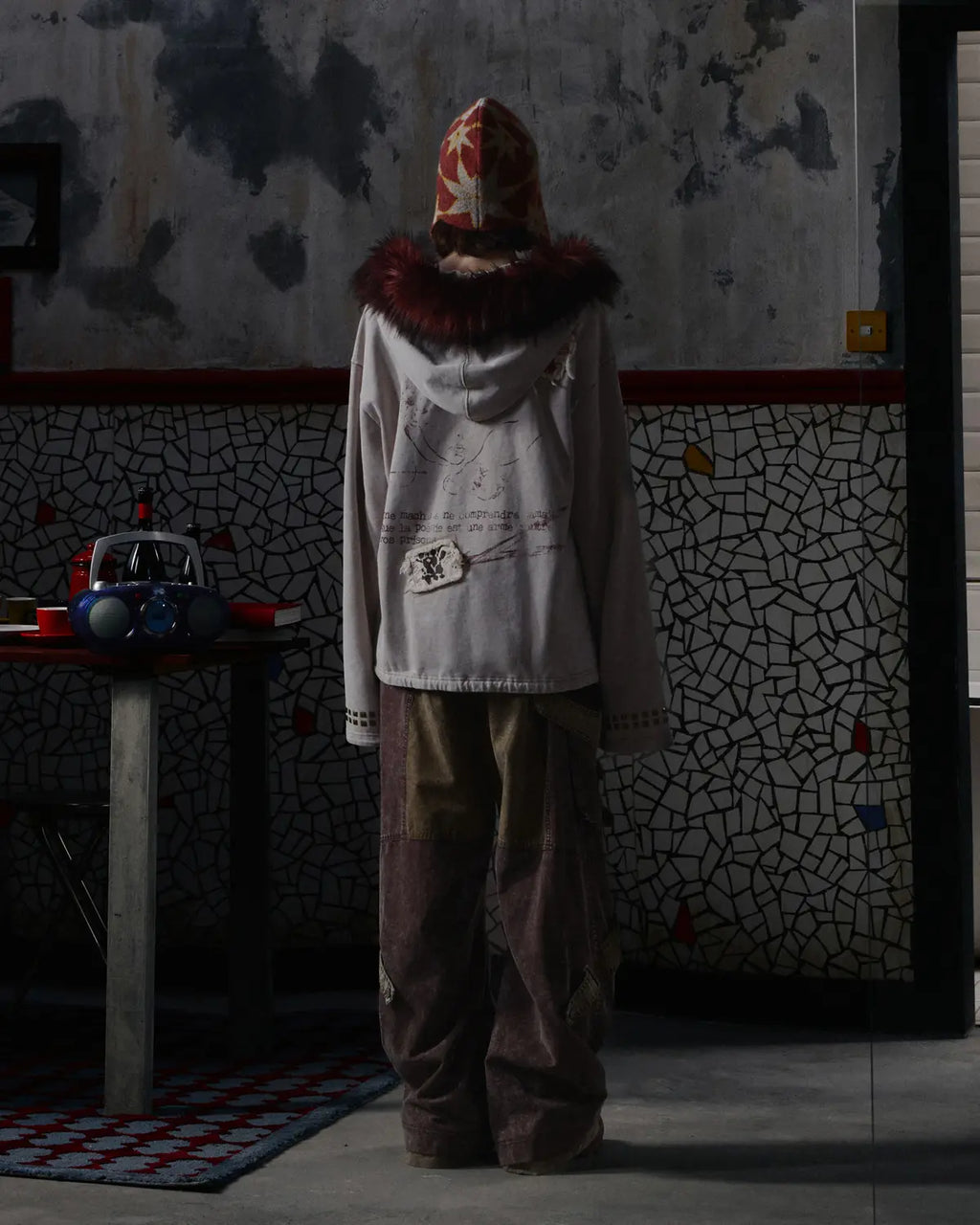 EMO Vintage Faux Fur Collar Hoodie